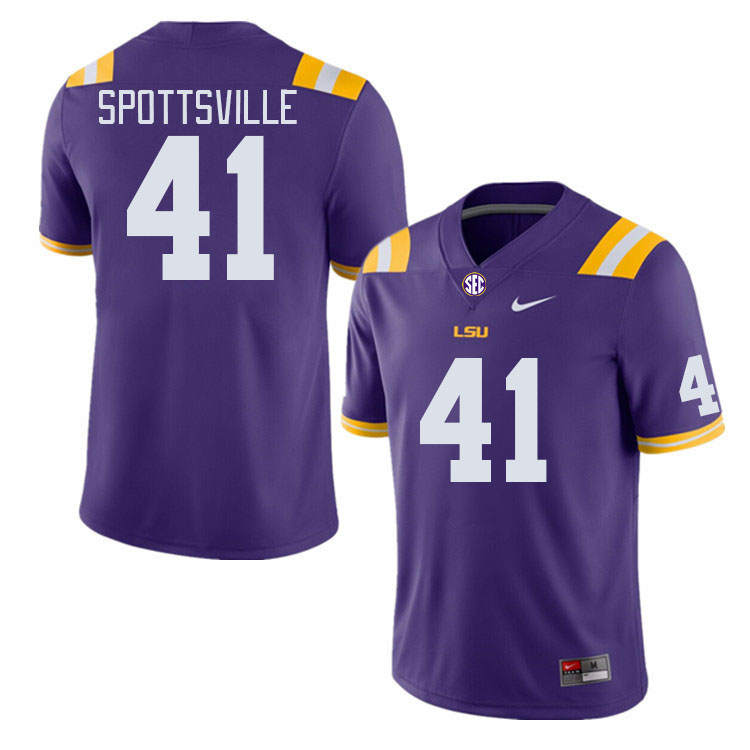 Men #41 Welton Spottsville LSU Tigers College Football Jerseys Stitched-Purple - Click Image to Close